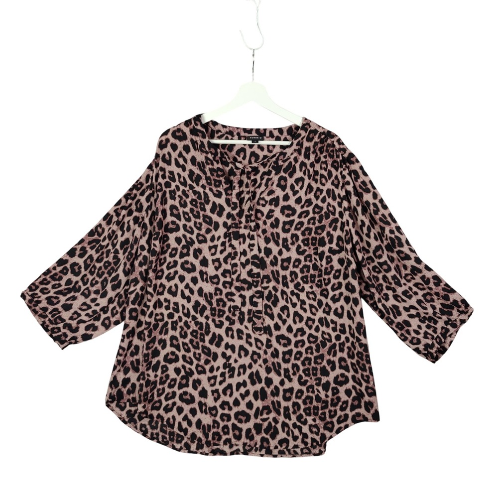 Torrid Blouse Leopard Cat Animal Tie Neck 3/4 Sleeve Elevated Top Womens Size 3X
